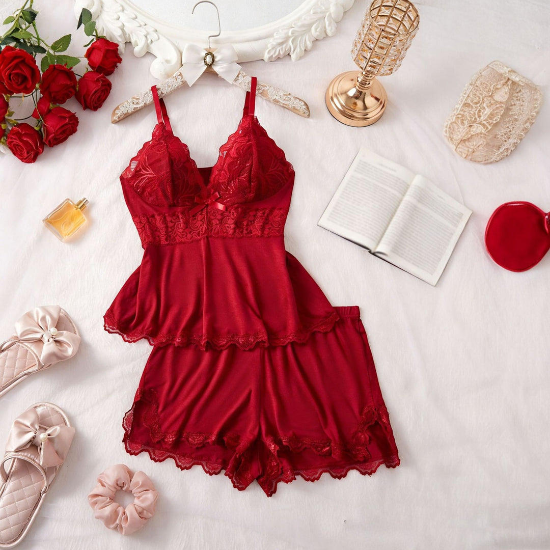 Women's Short Pajama Set in burgundy