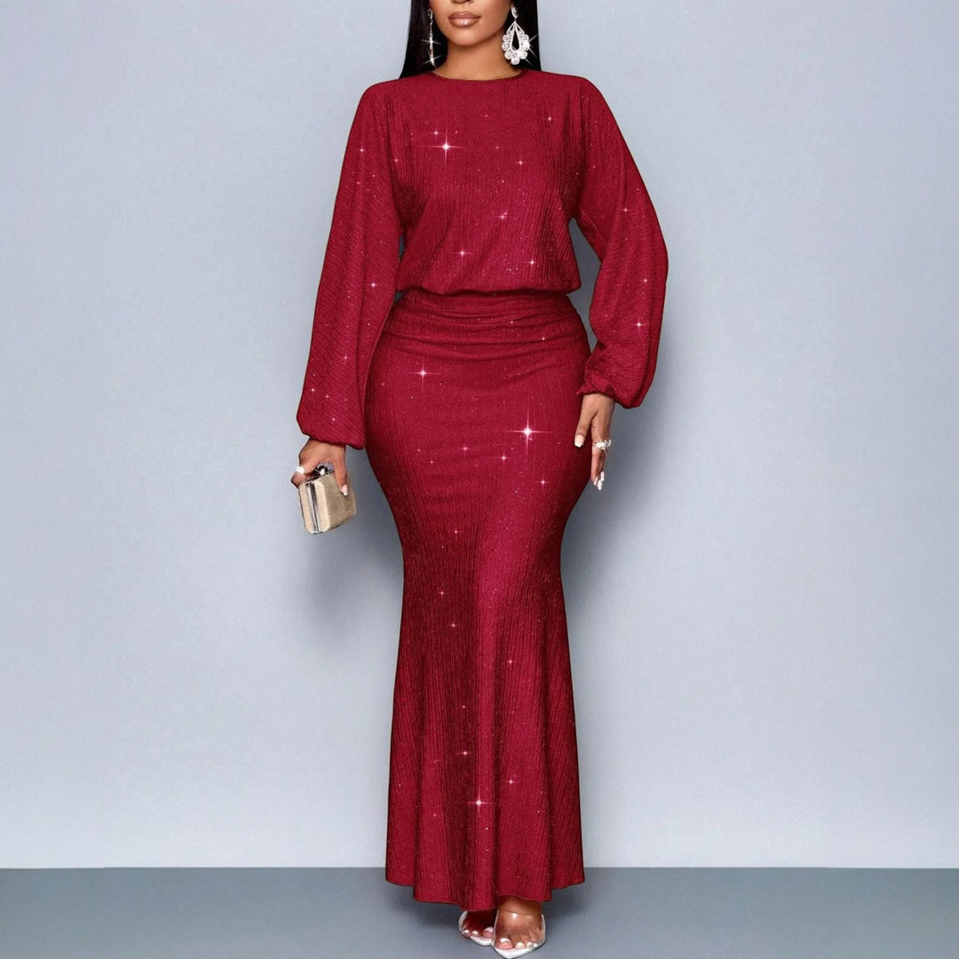 Women's Long Christmas Party Dress in burgundy