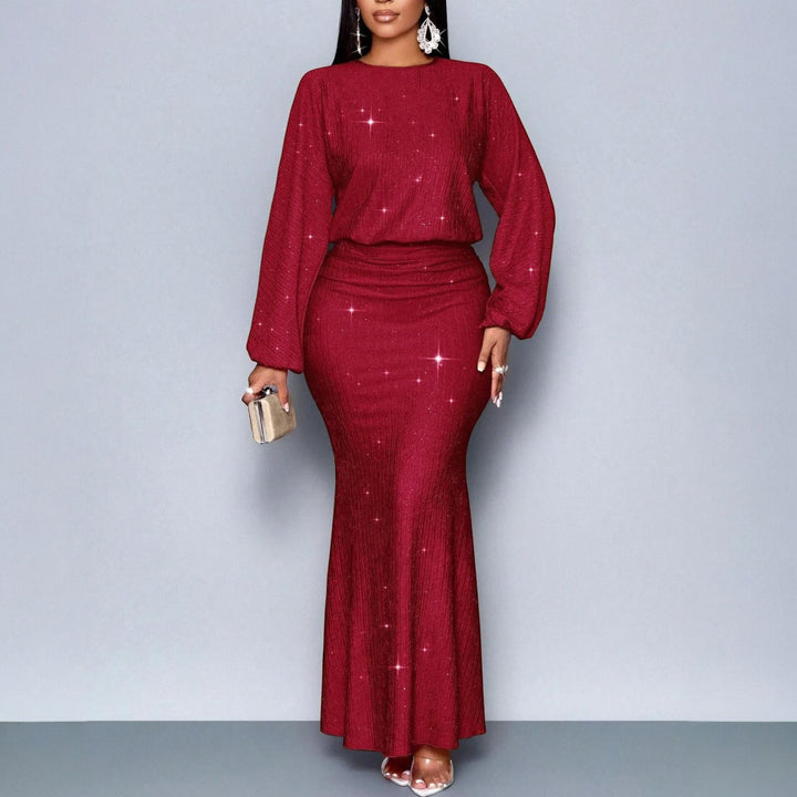 Women's Long Christmas Party Dress in burgundy