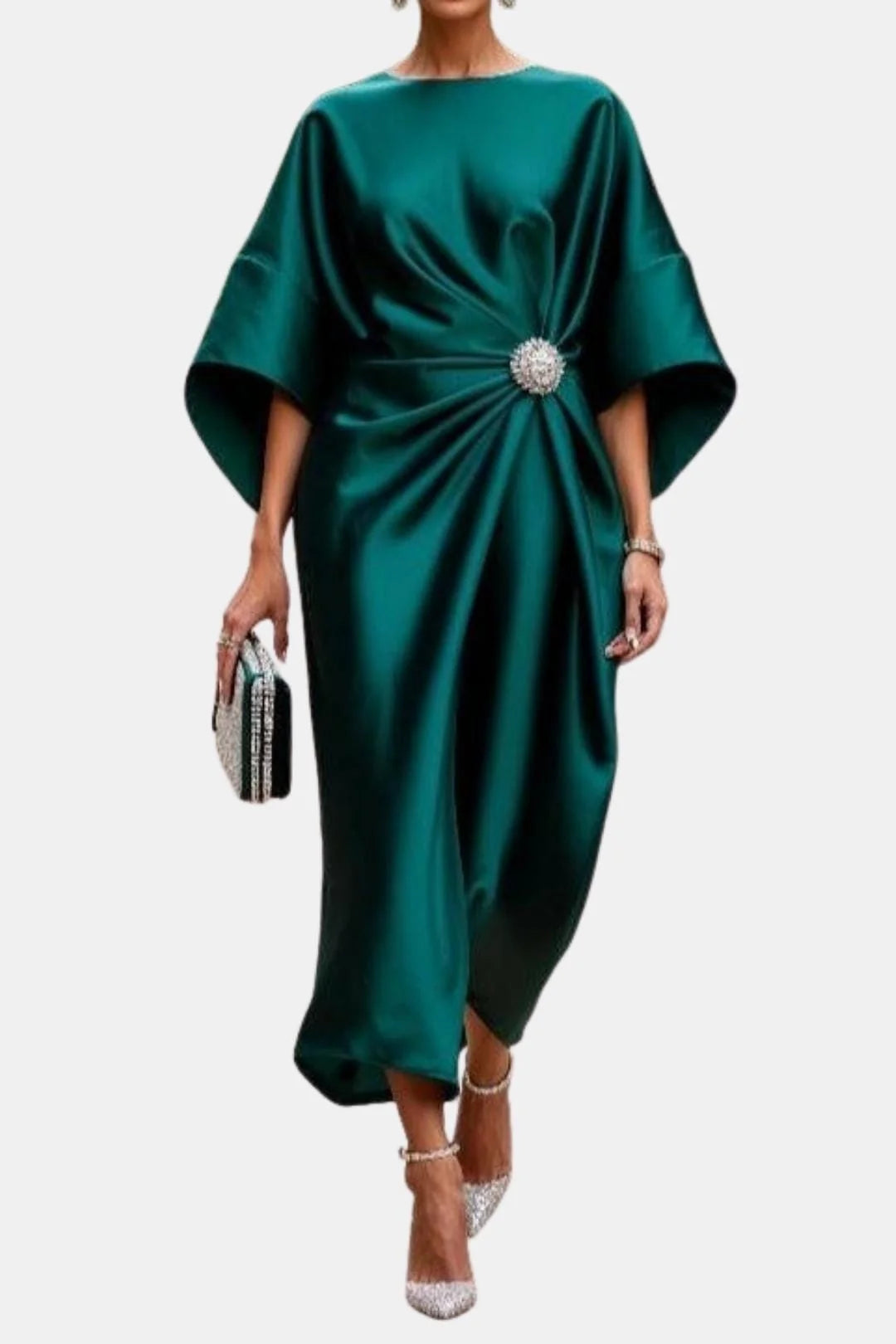 Women's Satin Midi Dress in green