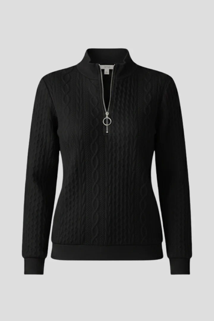 Women's Cable Knit Quarter-Zip Sweater in black