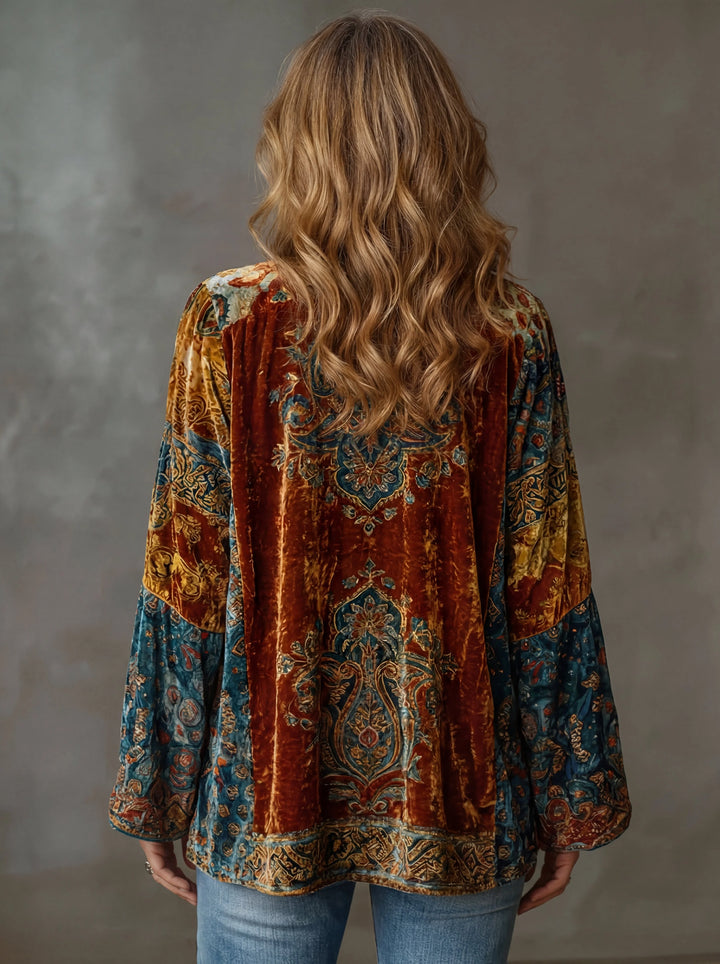 Women's Boho Oversized Cardigan in rust patchwork