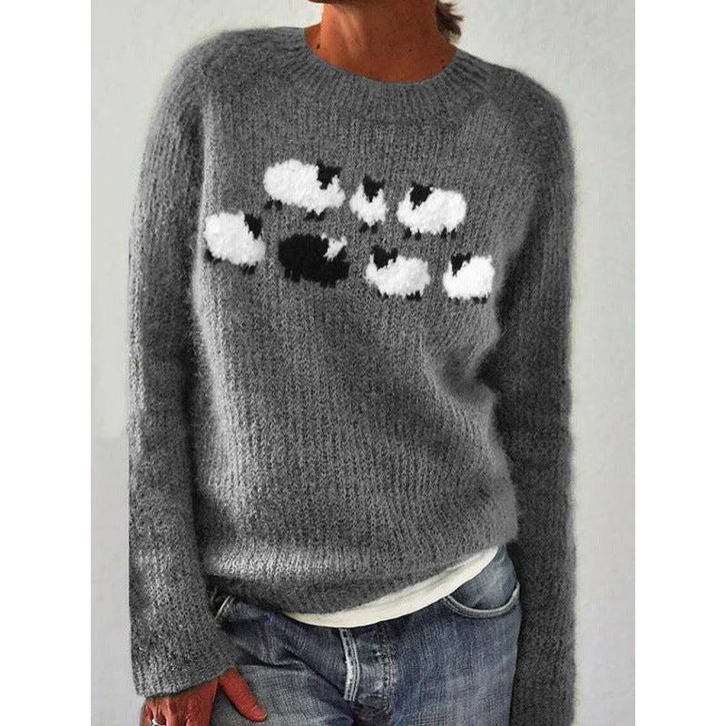 Women's Fair Isle Knit Sweater in grey sheep
