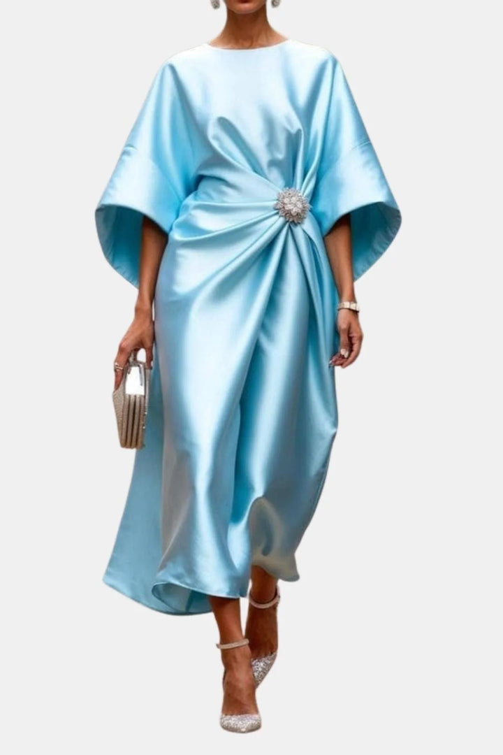 Women's Satin Midi Dress in sky blue