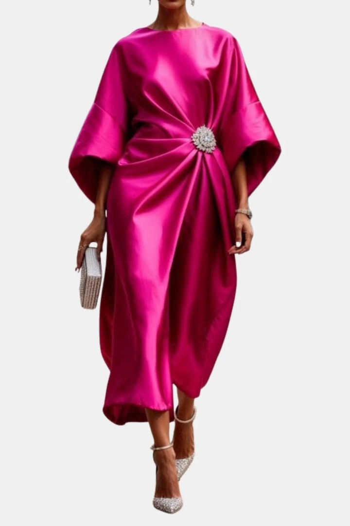 Women's Satin Midi Dress in rose red