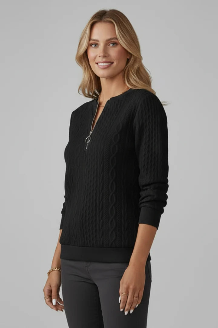 Women's Cable Knit Quarter-Zip Sweater in black