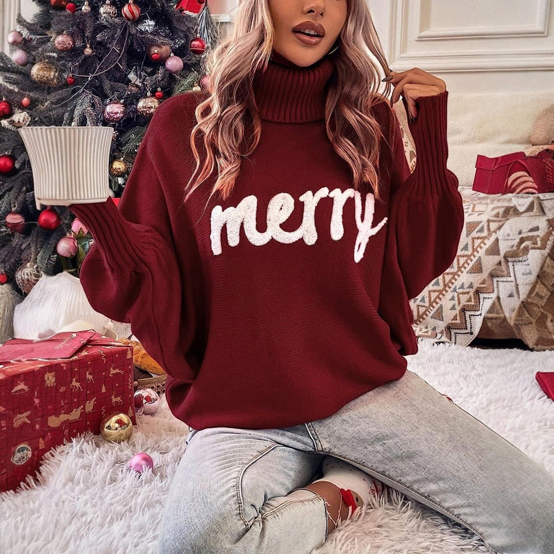 Women's Oversized Christmas Sweater in burgundy
