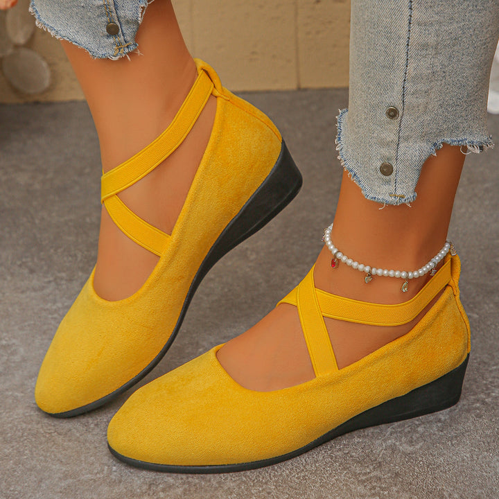 Women's Wedge Orthopedic Shoes in yellow cross strap