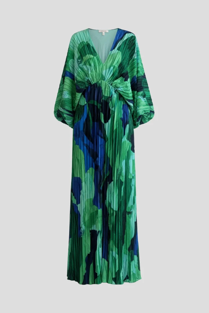 Women's Long Sleeve Maxi Dress in green print