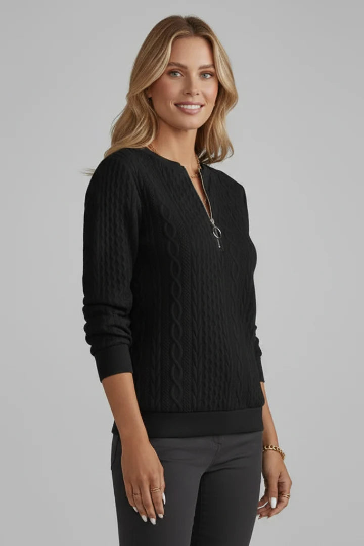 Women's Cable Knit Quarter-Zip Sweater in black
