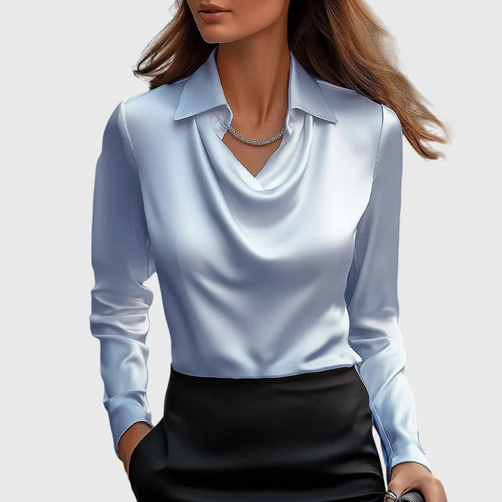 Women's Satin Long Sleeve Blouse in light blue