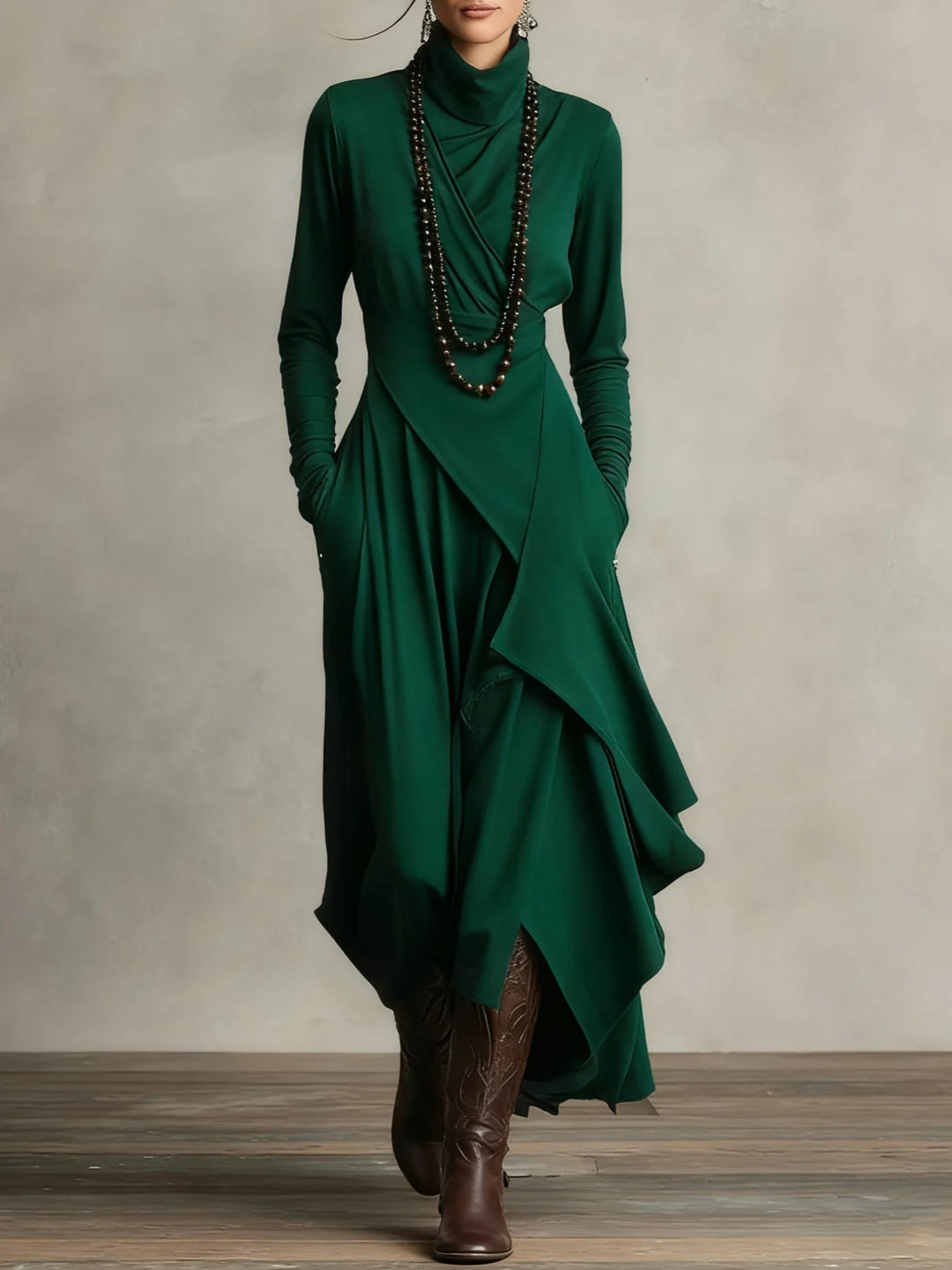 Women's Long Sleeve Maxi Dress in green