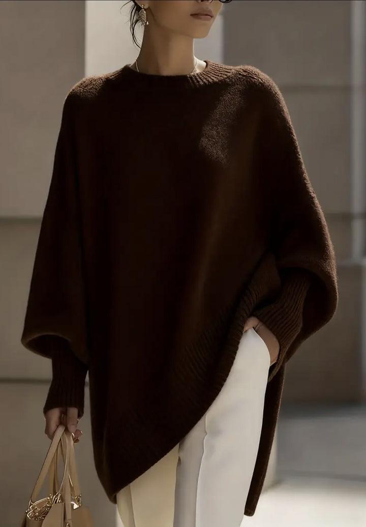 Women's Crew Neck Oversized Sweater in coffee
