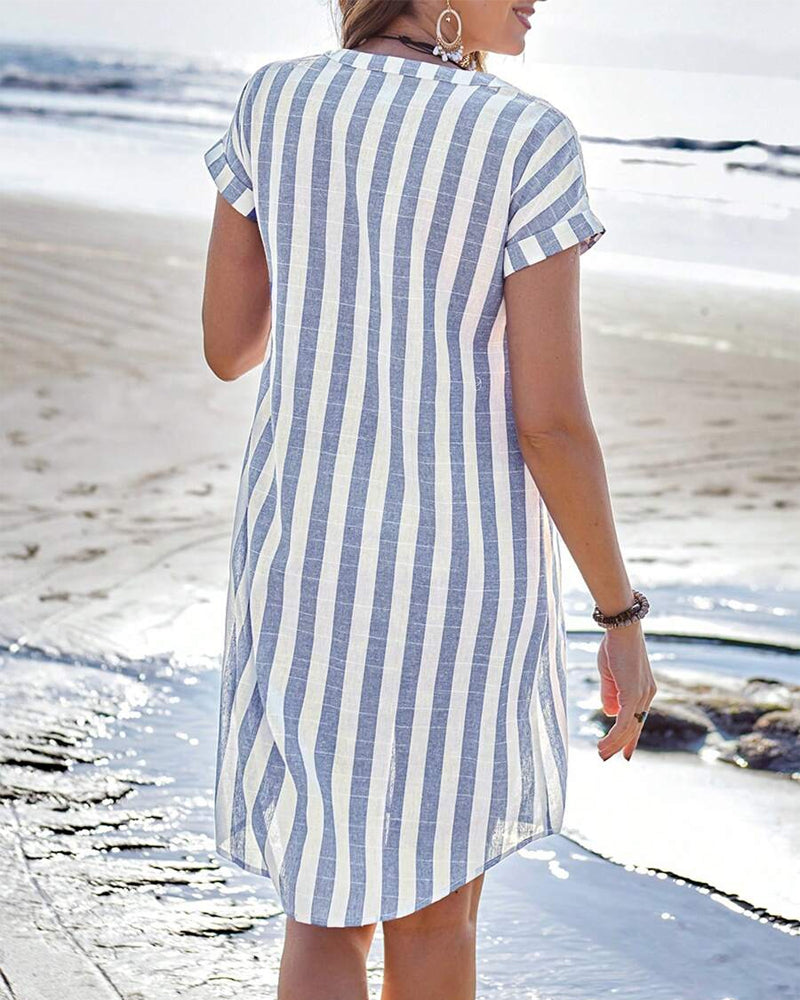 JULISSA | Elegant Striped V-Neck Midi Dress