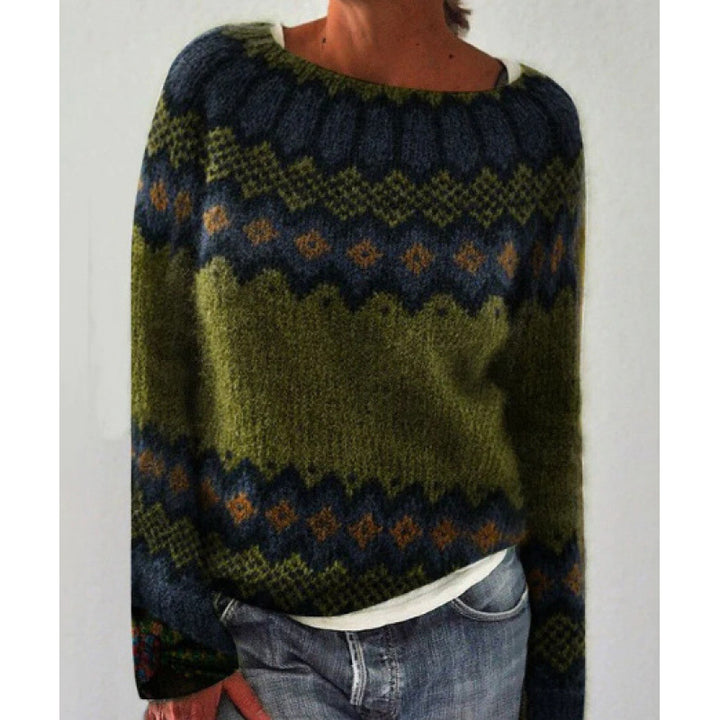 Women's Fair Isle Knit Sweater in army green