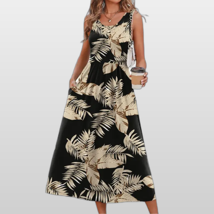Black Beige Tropical Leaves