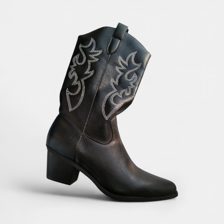 Women's White Cowboy Boots, Pointed Toe Mid Calf