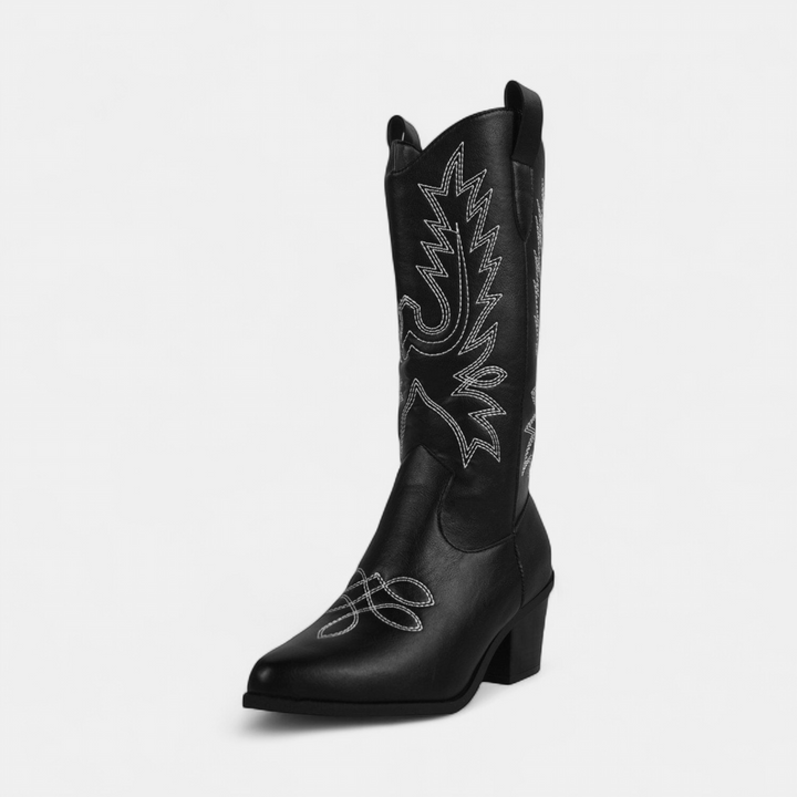 Women's White Cowboy Boots, Pointed Toe Mid Calf