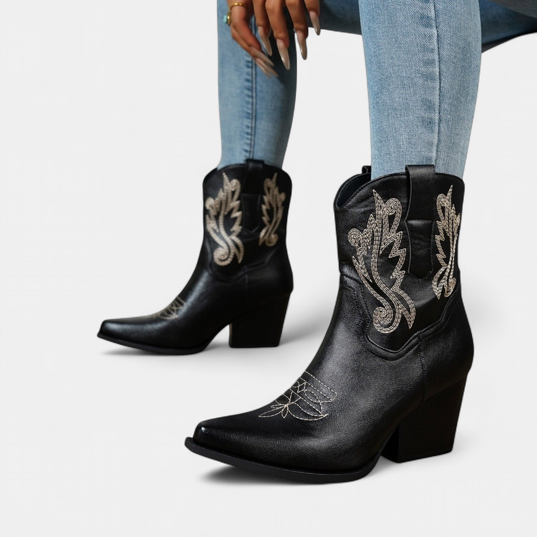 Women's White Cowboy Boots, Pointed Toe Mid Calf