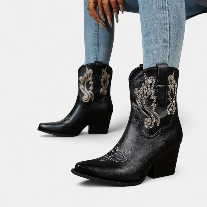 Women's White Cowboy Boots, Pointed Toe Mid Calf