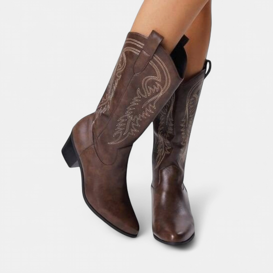 Women's White Cowboy Boots, Pointed Toe Mid Calf