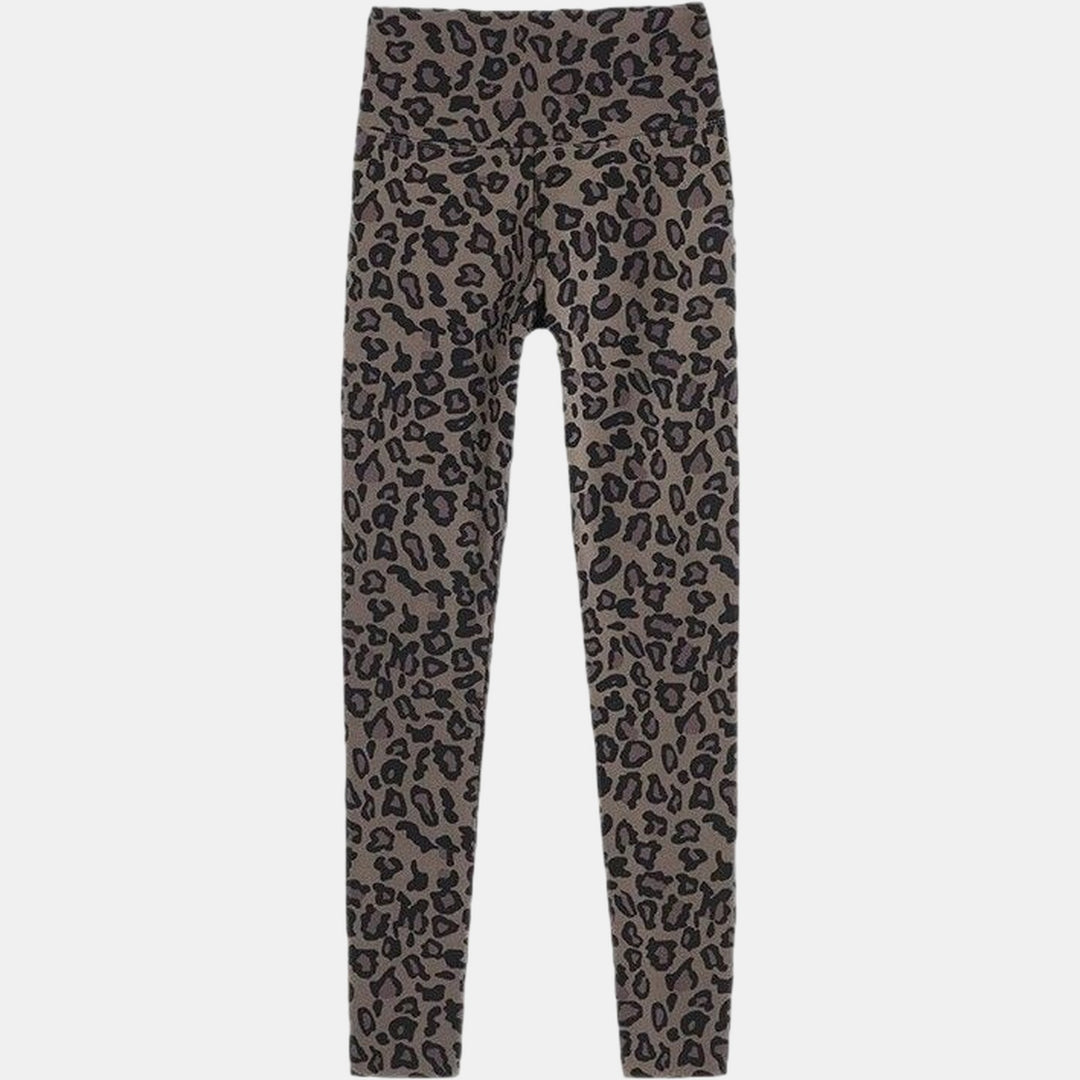 Leopard print fleece lined leggings flat lay