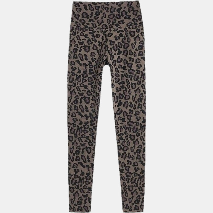 Leopard print fleece lined leggings flat lay