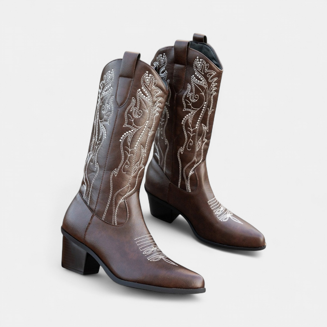 Women's White Cowboy Boots, Pointed Toe Mid Calf