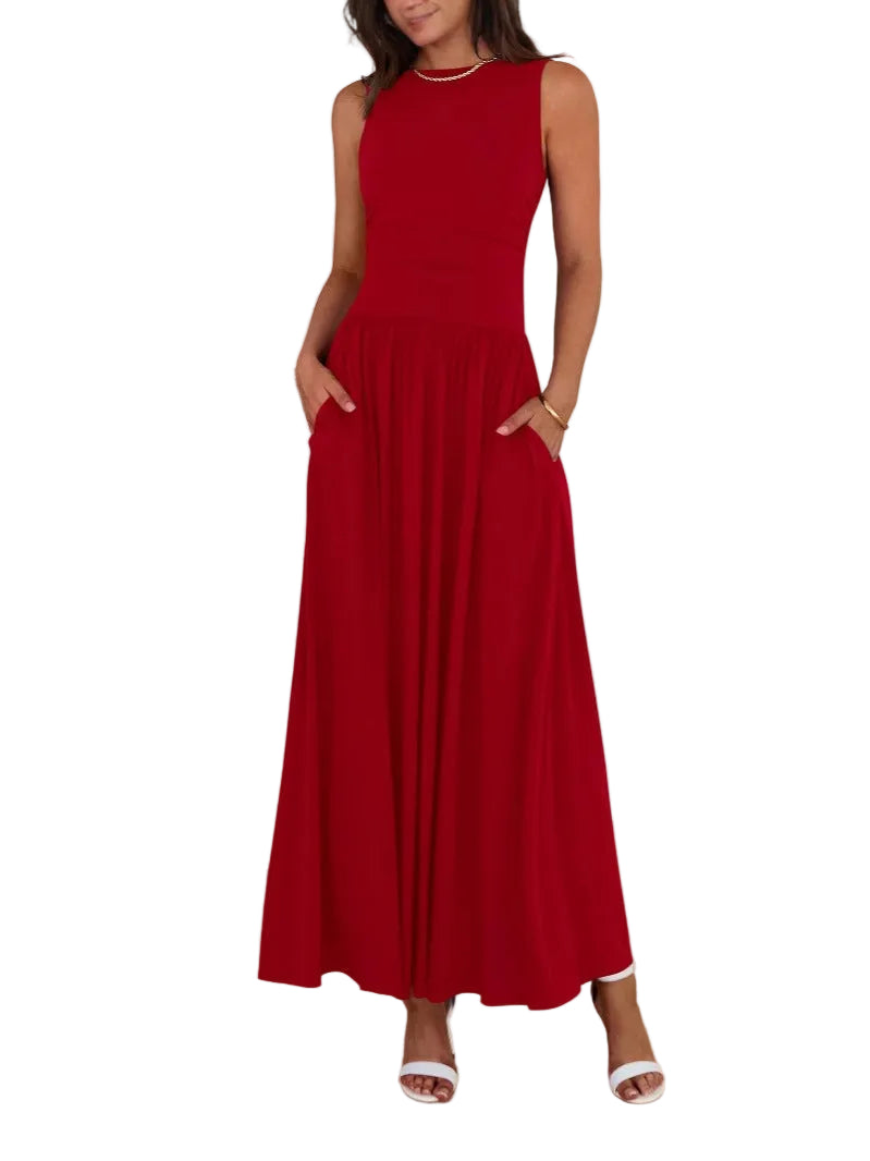 Seraphina | Sleeveless Ruched High Waist Maxi Dress
