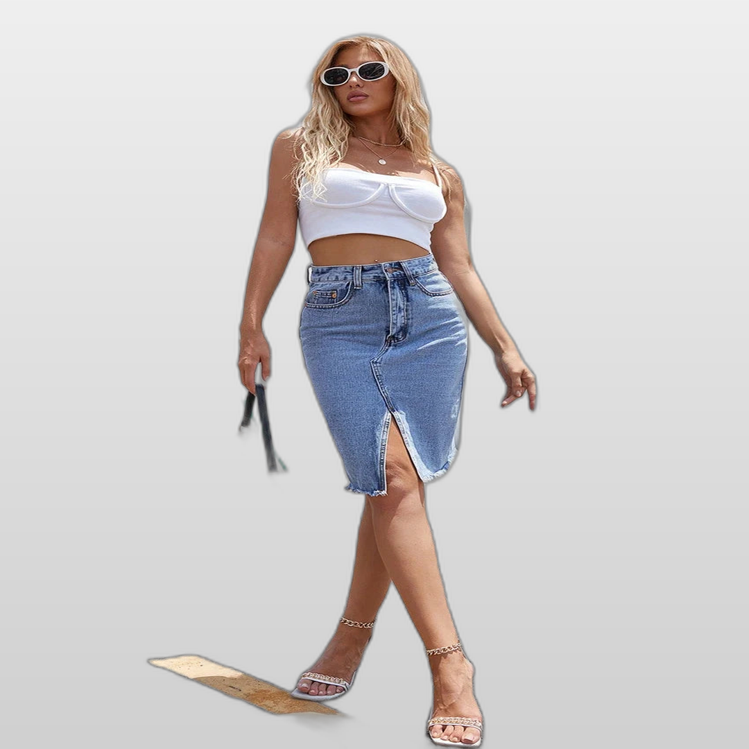 GISELE | High Waist Midi Denim Skirt