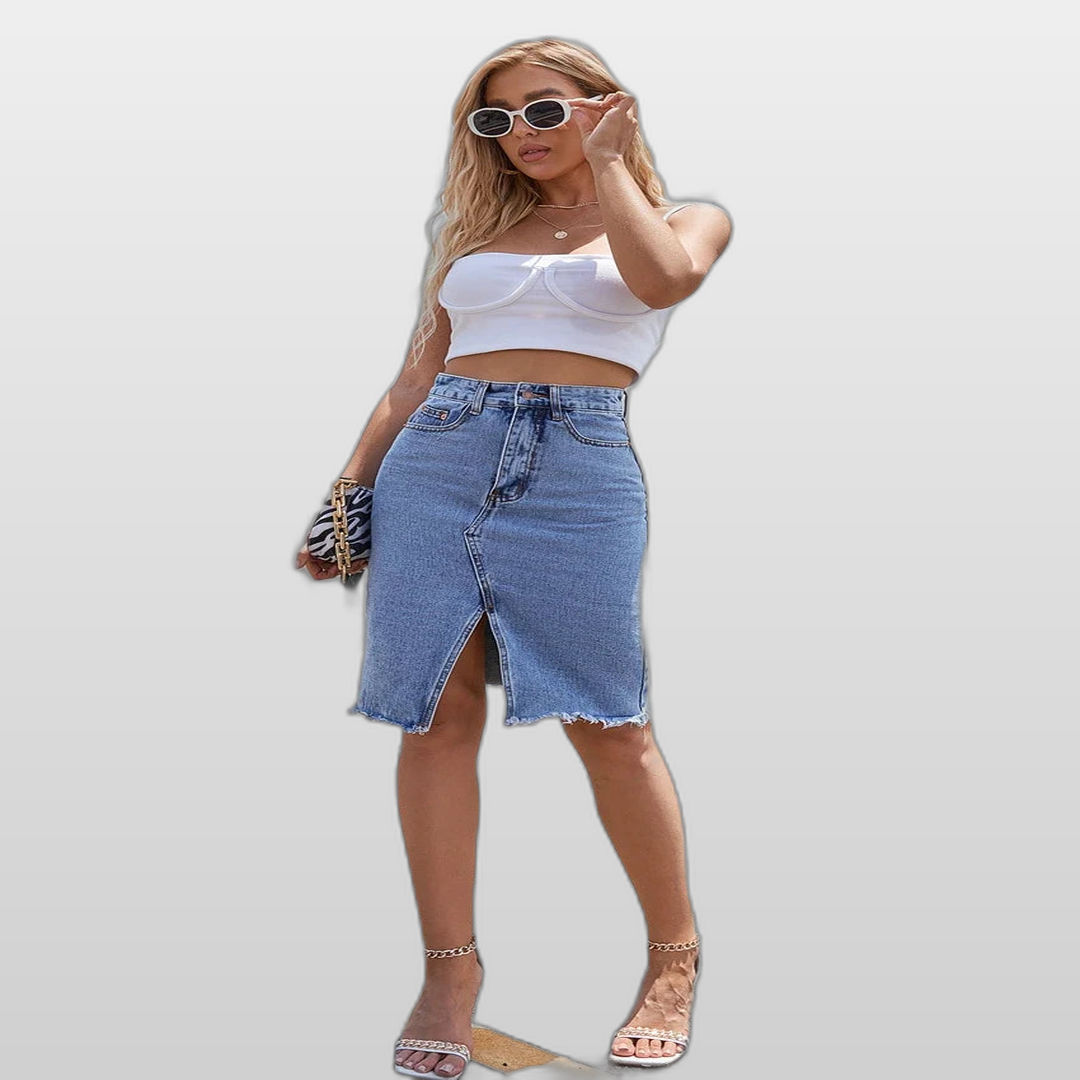 GISELE | High Waist Midi Denim Skirt