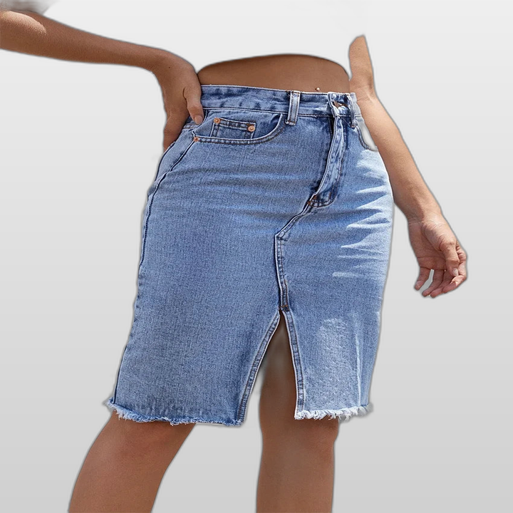GISELE | High Waist Midi Denim Skirt