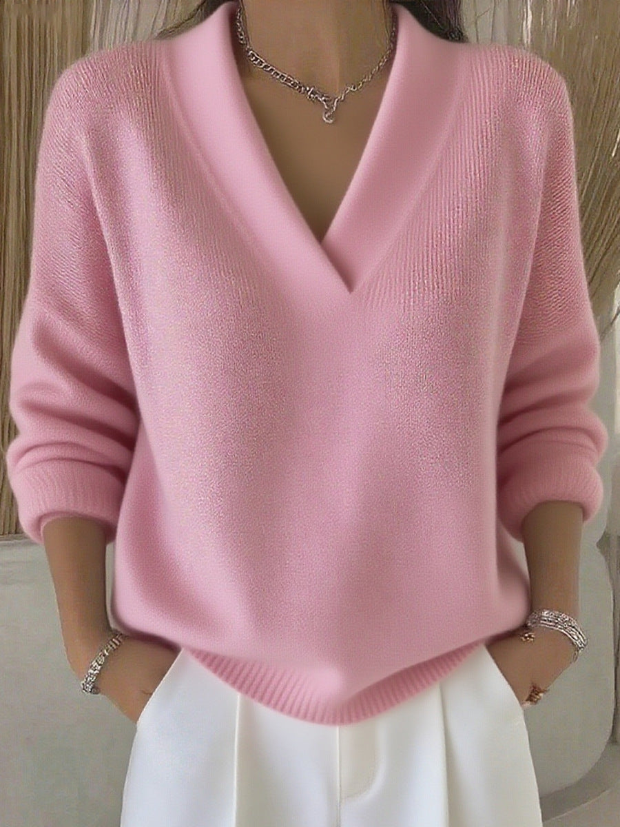 Women's Oversized V Neck Sweater in pink