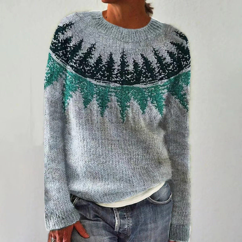 Women's Fair Isle Knit Sweater in grey print