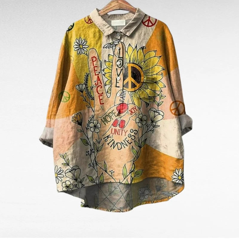 Women's Long Sleeve Blouse in orange print