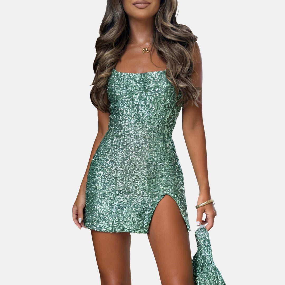 Women's Sequin Christmas Party Dress in green