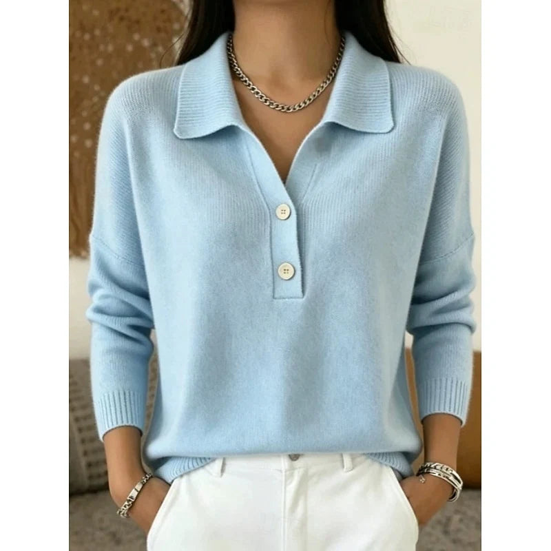 Women's Collared Knit Sweater in blue