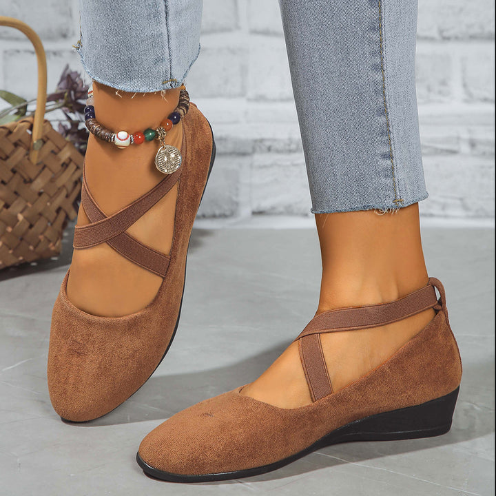 Women's Wedge Orthopedic Shoes in brown cross strap
