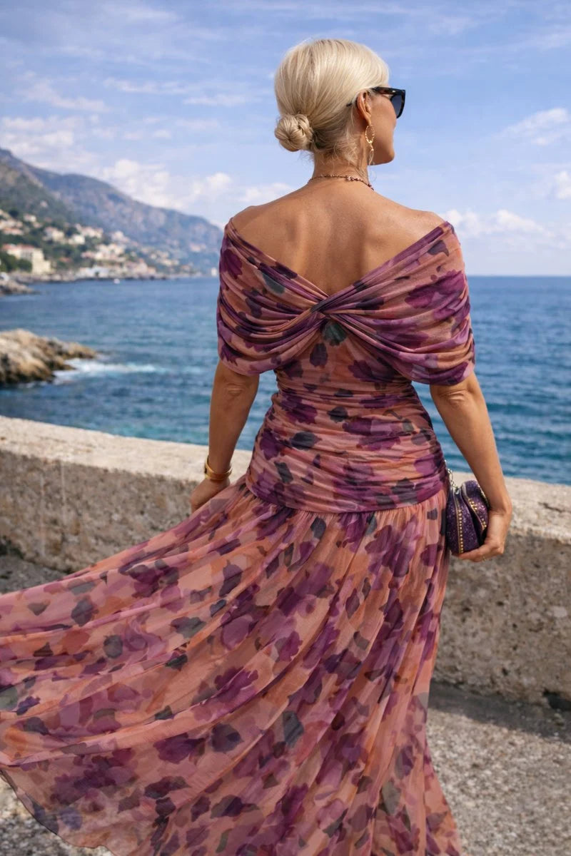 Women's Holiday Cocktail Dress in peach floral