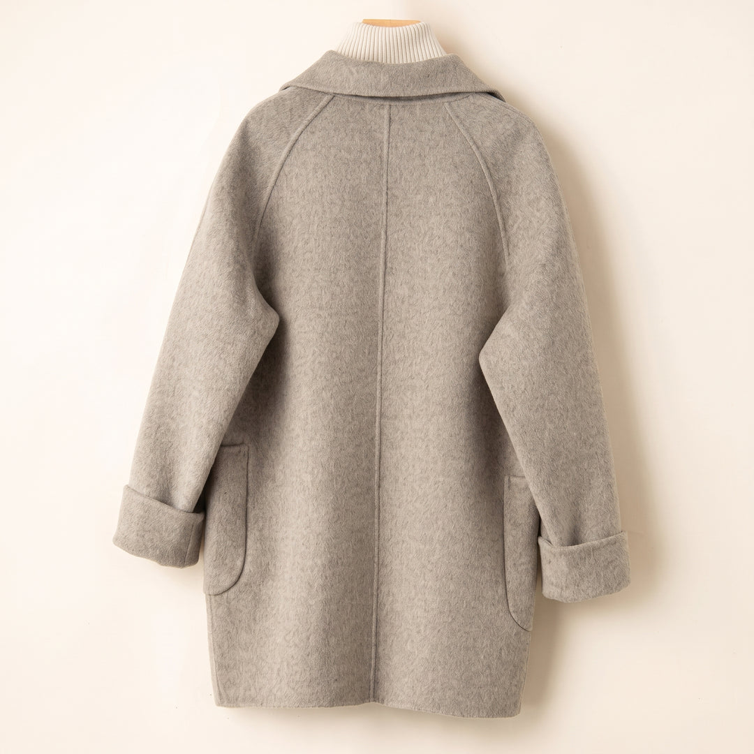 Women's Oversized Wool Peacoat, Single Breasted Mid Length