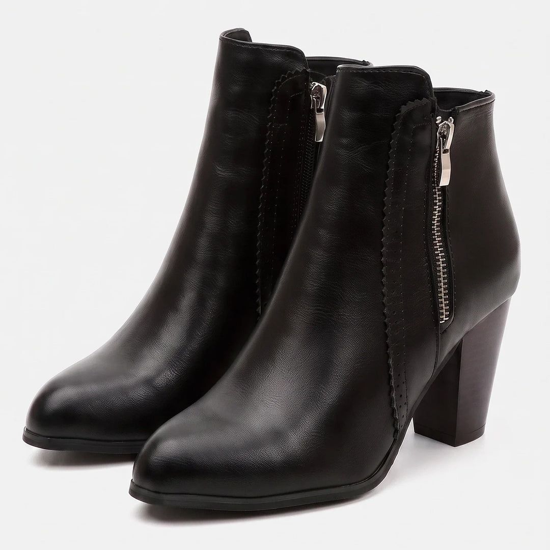 Women's Round Toe Block Heel Ankle Boots, Faux Leather