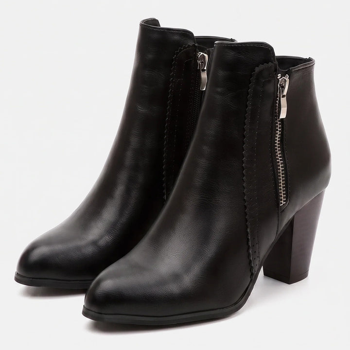 Women's Round Toe Block Heel Ankle Boots, Faux Leather