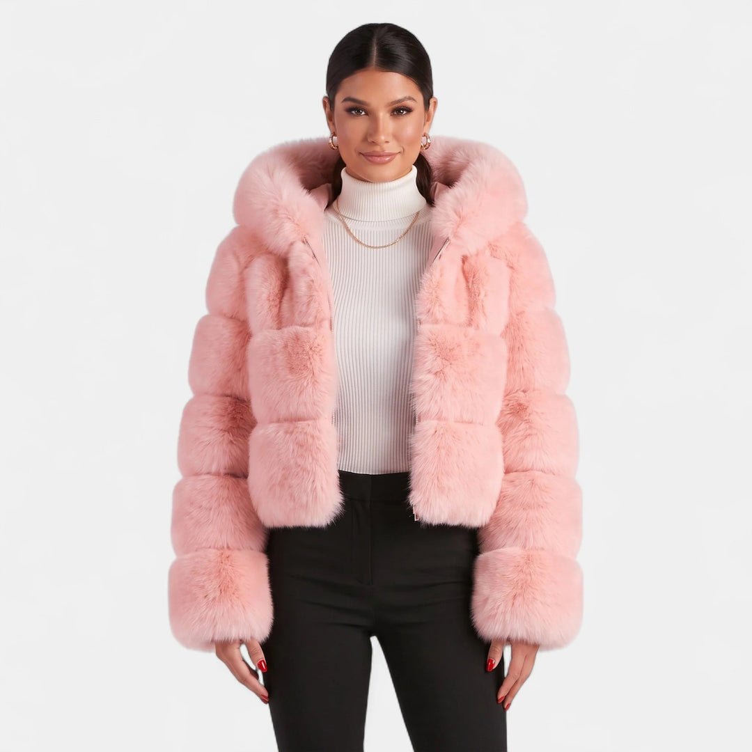 Women's Short Quilted Faux Fur Coat, Hooded Voluminous