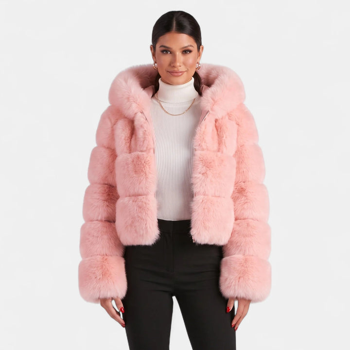 Women's Short Quilted Faux Fur Coat, Hooded Voluminous