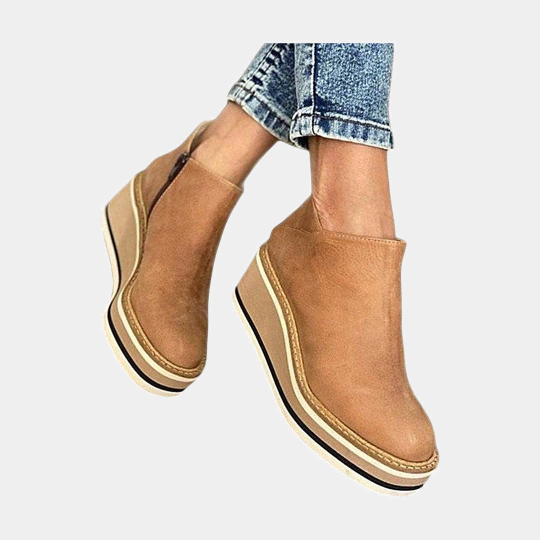 Women's Platform Ankle Boots, Chunky Wedge Side Zip