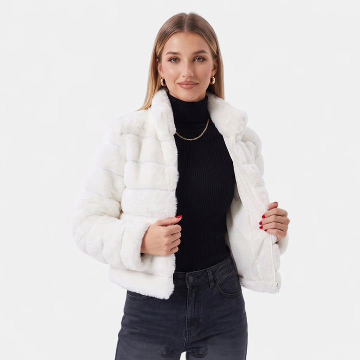 Women's Short Faux Fur Coat, Oversized Open Front Wide Cuffs