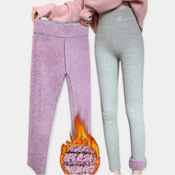 Women's Grey Fleece Lined Leggings, High Rise Thermal Winter