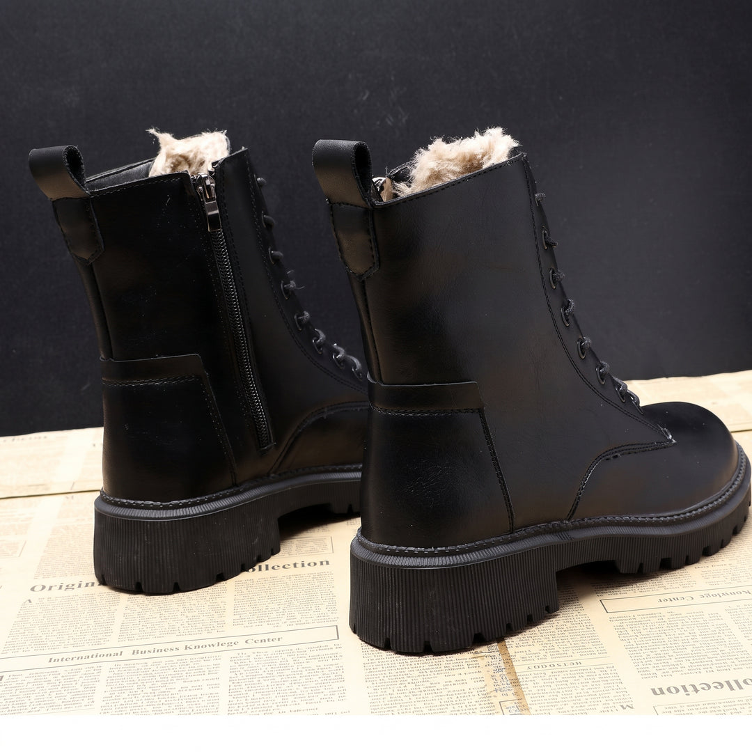 Women's Black Comfortable Winter Boots, Lace Fur Lined Ankle