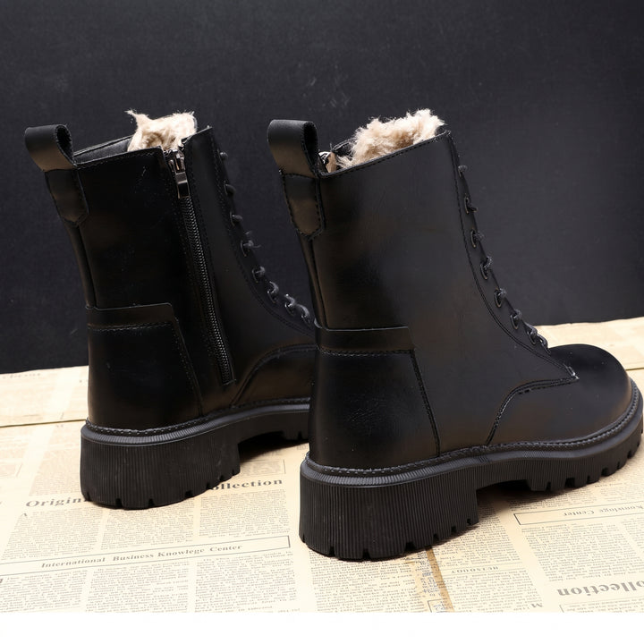 Women's Black Comfortable Winter Boots, Lace Fur Lined Ankle