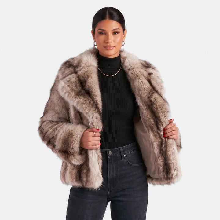 Women's Short Faux Fur Coat, Oversized Open Front Wide Lapel